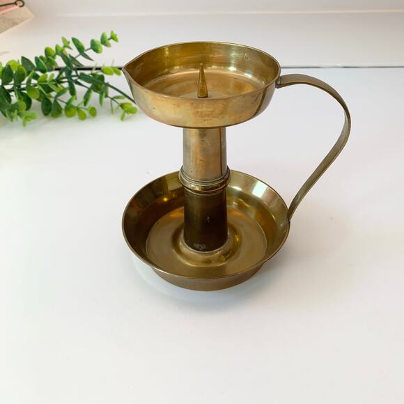 Vintage Brass Gold Candle Holder 6" with Handle - Picture 1 of 4